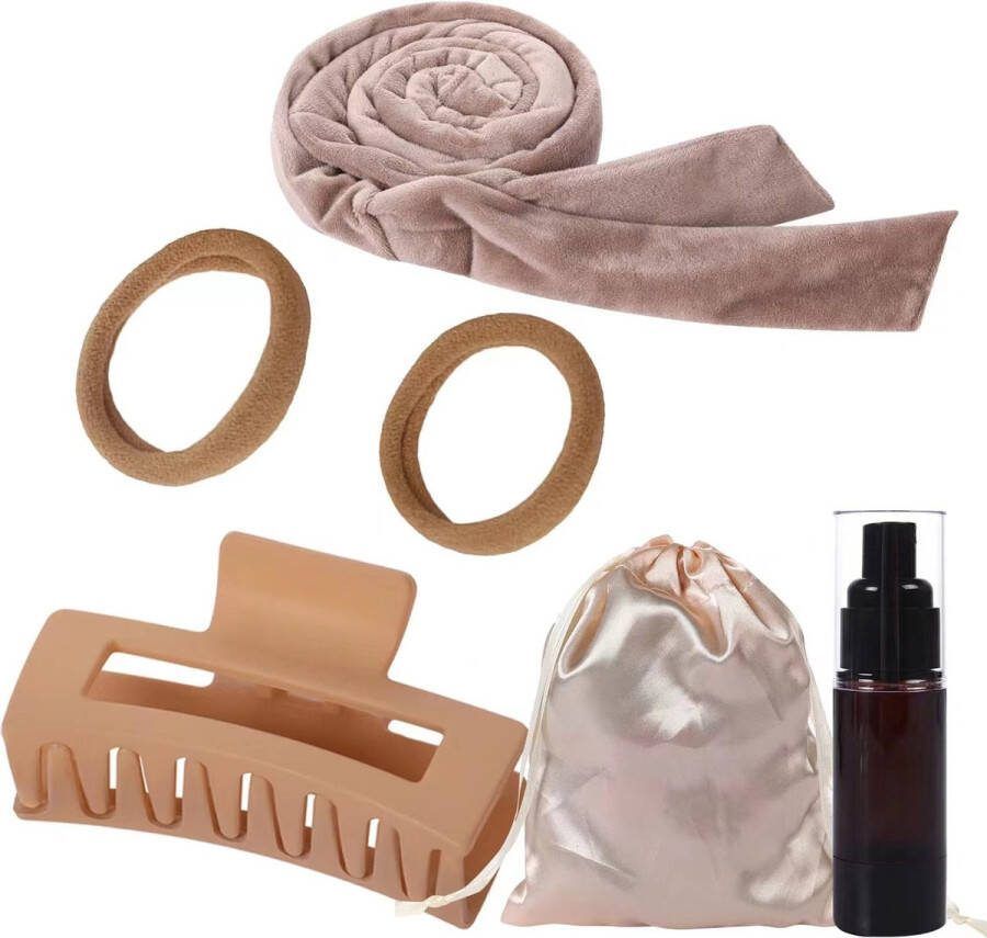 Set van 6 Haarkruller krullen zonder hitte hitteloze krulband fluweel hoofdband voor krullen 's nachts antislip doe-het-zelf haarkruller haarband voor halflang haar Met een lege fles Goud