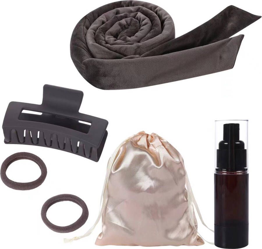 Set van 6 Haarkruller krullen zonder hitte hitteloze krulband fluweel hoofdband voor krullen 's nachts antislip doe-het-zelf haarkruller haarband voor halflang haar Met een lege fles Grijs