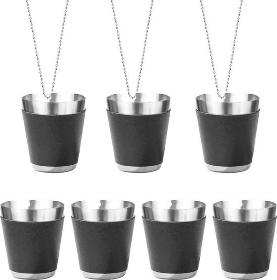 Set van 6 herbruikbare borrelglaasjes van 30 ml zwart ophangbaar met nekband voor bruiloften verjaardagen en vrijgezellenfeesten