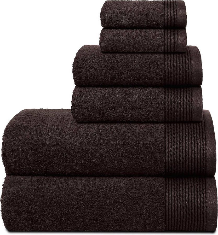 Set van 6 katoenen handdoeken inclusief 2 extra grote badhanddoeken 70x140cm 2 handdoeken 40x60cm en 2 wasbedden 30x30cm bruin