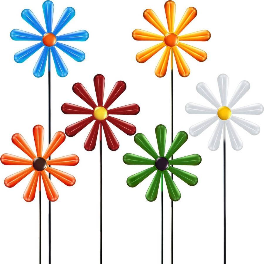 Set van 6 metalen madeliefjes tuinstekers kleurrijke bloemensteker decoratieve tuinpalen metaal bloemen tuindecoratie bloemenpalen voor tuin gazon binnenplaats outdoor decoratie
