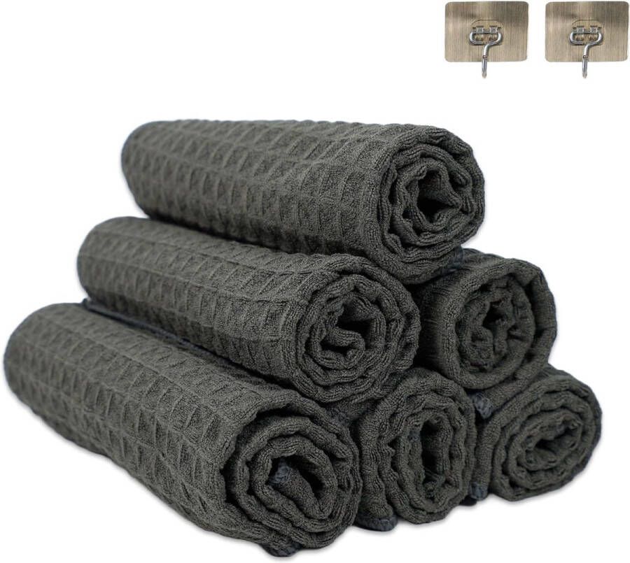 Set van 6 microvezel theedoeken 40 x 40 cm (380 g m²). Poetsdoeken keukendoeken vaatdoeken raamdoeken autowafelhanddoeken