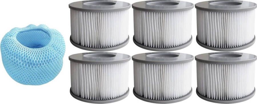Set van 6 Nieuwste 90 Plooien Filterpatronen met beschermend net gaas Cover Zeef Pool Bubble Spa Accessoires voor Mspa Hot Tubs