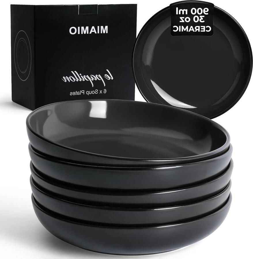 Set van 6 pastakommen 900 ml 22 cm Breed en ondiep Groot keramisch aardewerk Geschikt voor magnetron en vaatwasser Le Papillon collectie