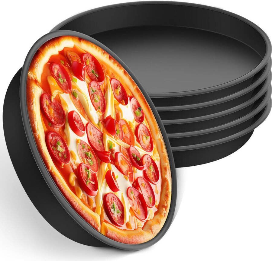 Set van 6 pizzaborden ronde pizzaborden diameter 18 1 cm roestvrijstalen pizzapan antiaanbaklaag en niet giftig en gemakkelijk schoon te maken pizzaplaat pizzabakplatenset voor pizza tarte flambée cakes