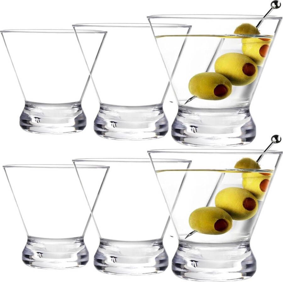 Set van 6 plastic martiniglazen onbreekbare martini-bekers van 300 ml martini-glazen zonder steel