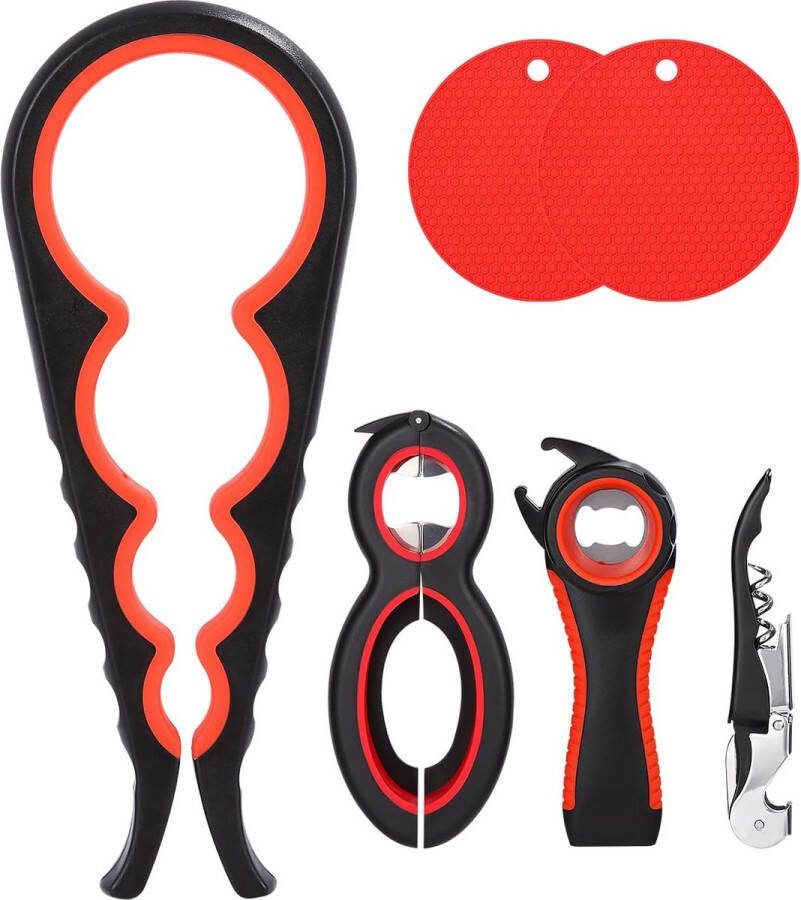 Set van 6 Potopener Grijper Flesopener Multifunctionele flesopener 6-in-1 multifunctionele blikopener Potopener Dekselopener Schroefdopopener 5-in-1 Dekselopener