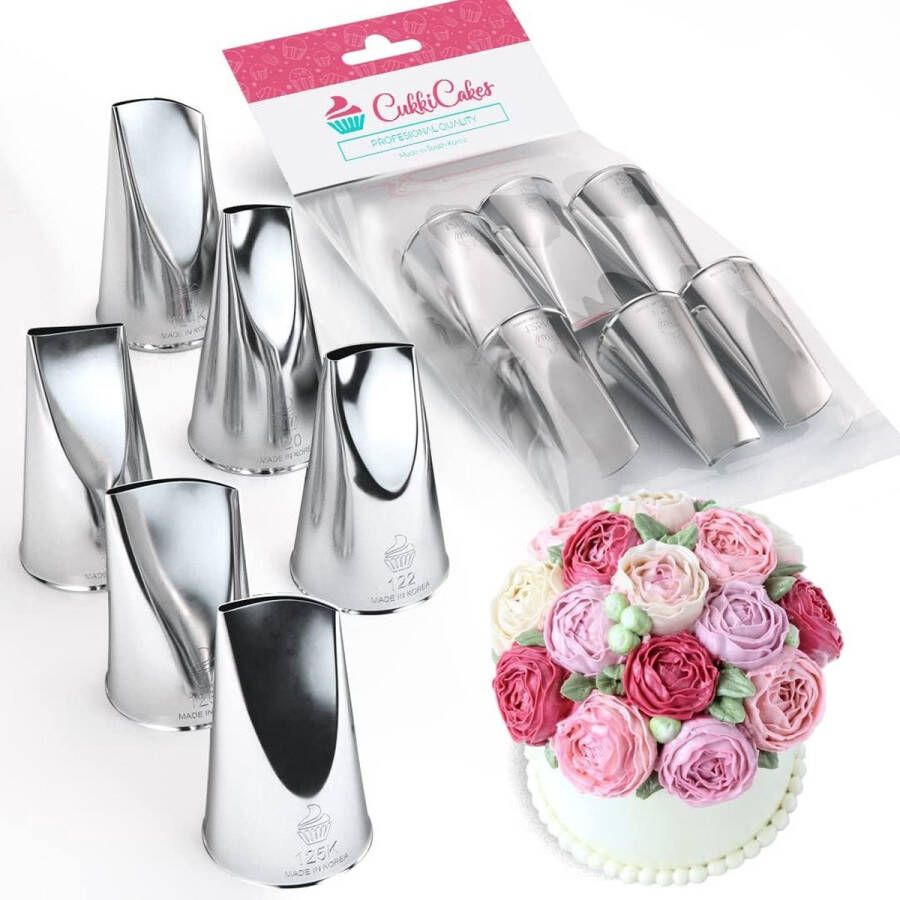 Set van 6 professionele bloemenspuitmonden groot (124 120 122 124k 125k 126k) voor het decoreren van taarten en cupcakes spuitmonden compatibel met spuitzak spuitzak