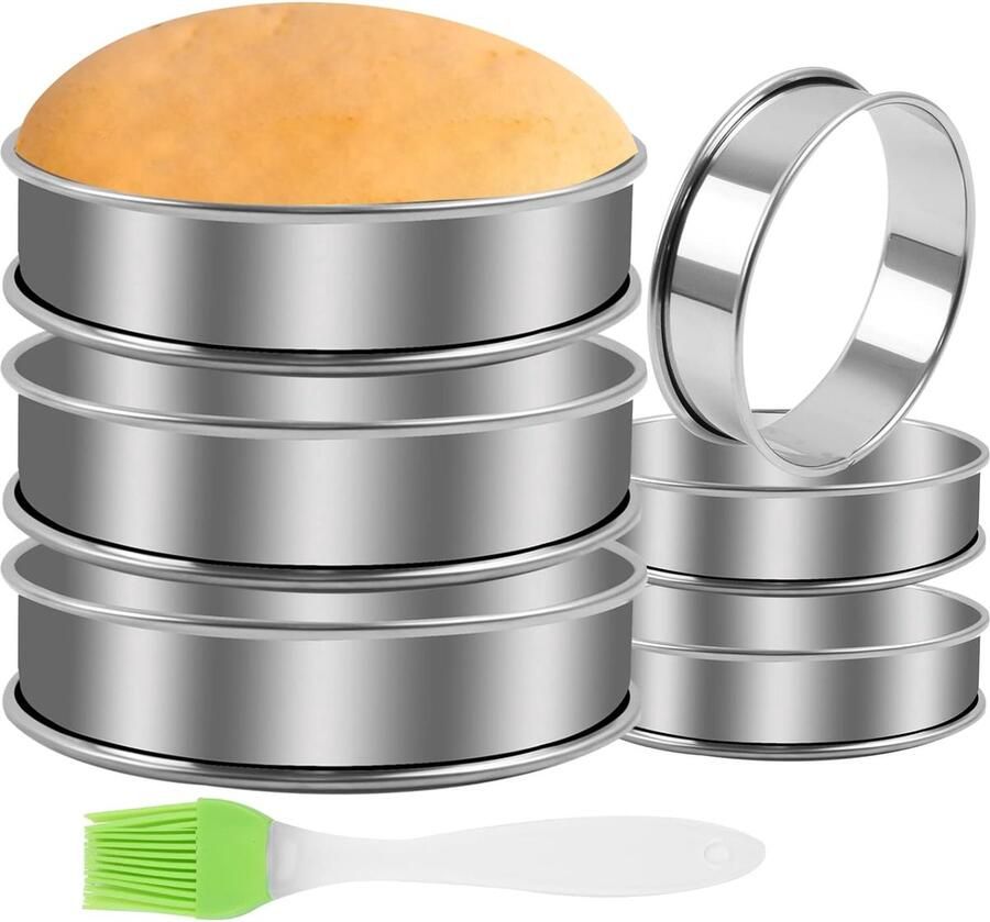 Set van 6 ronde eierringen roestvrij staal pancakevorm ei-ring spiegeleivorm ronde taartring crumpet ringen dineren stamper cakevorm eierring omeletvorm met oliekwast voor spiegelei pannenkoeken omeletten
