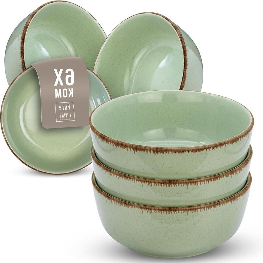 Set van 6 Rustic Aardewerk Mueslikommen Vaatwasmachinebestendige Moderne Kommen Stijlvolle Mintgroene Kommen Soepkommen en Dessertkommen Schalen set