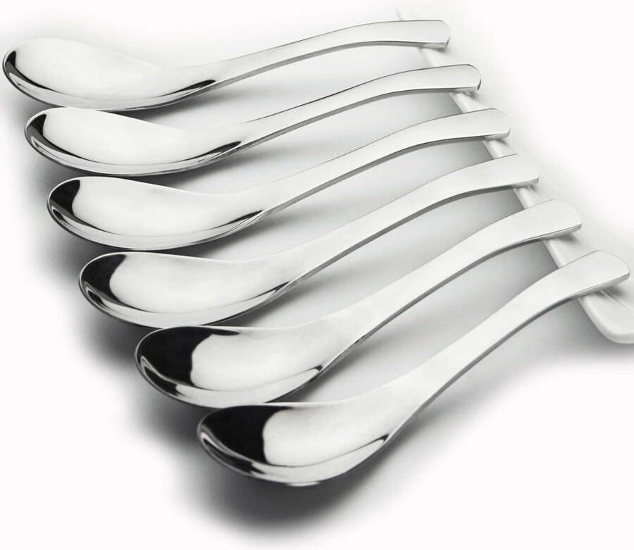 Set van 6 soeplepels roestvrijstalen lepels 15 cm zilver tafel diner rijst koffie dessertlepel spiegelpolijsten ronde lepel