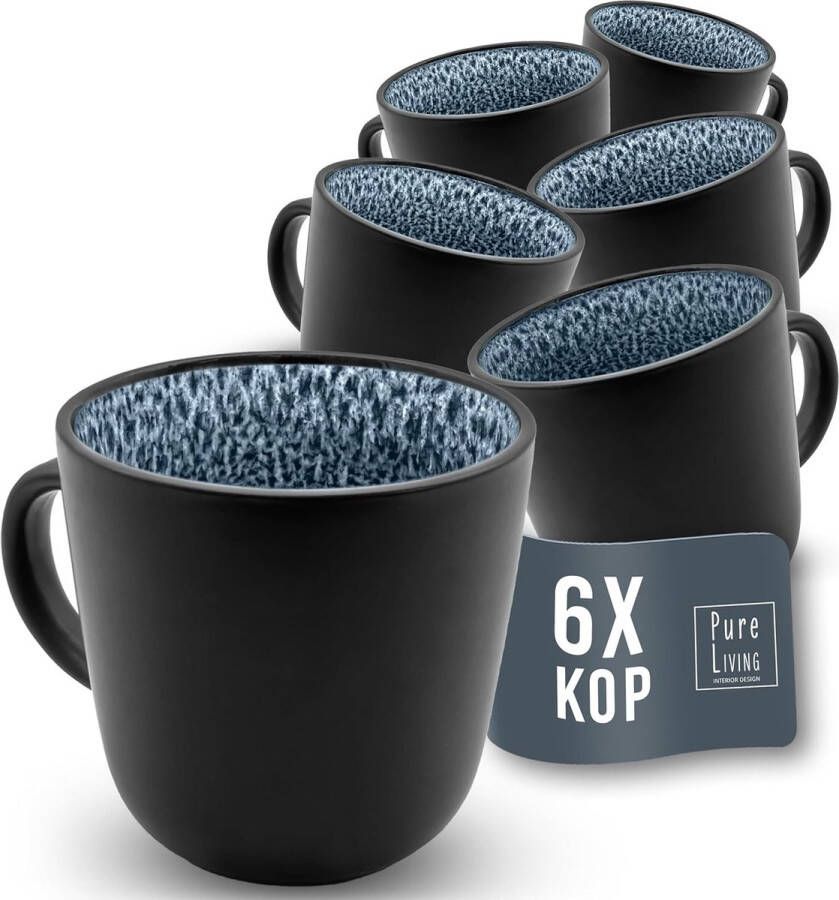 Set van 6 Steengoed Kopjes uit de Ibiza Serie Modern en Stijlvol Koffiekopjes Set Vaatwasser Magnetronbestendig Krasbestendig Pure Living in rokerig