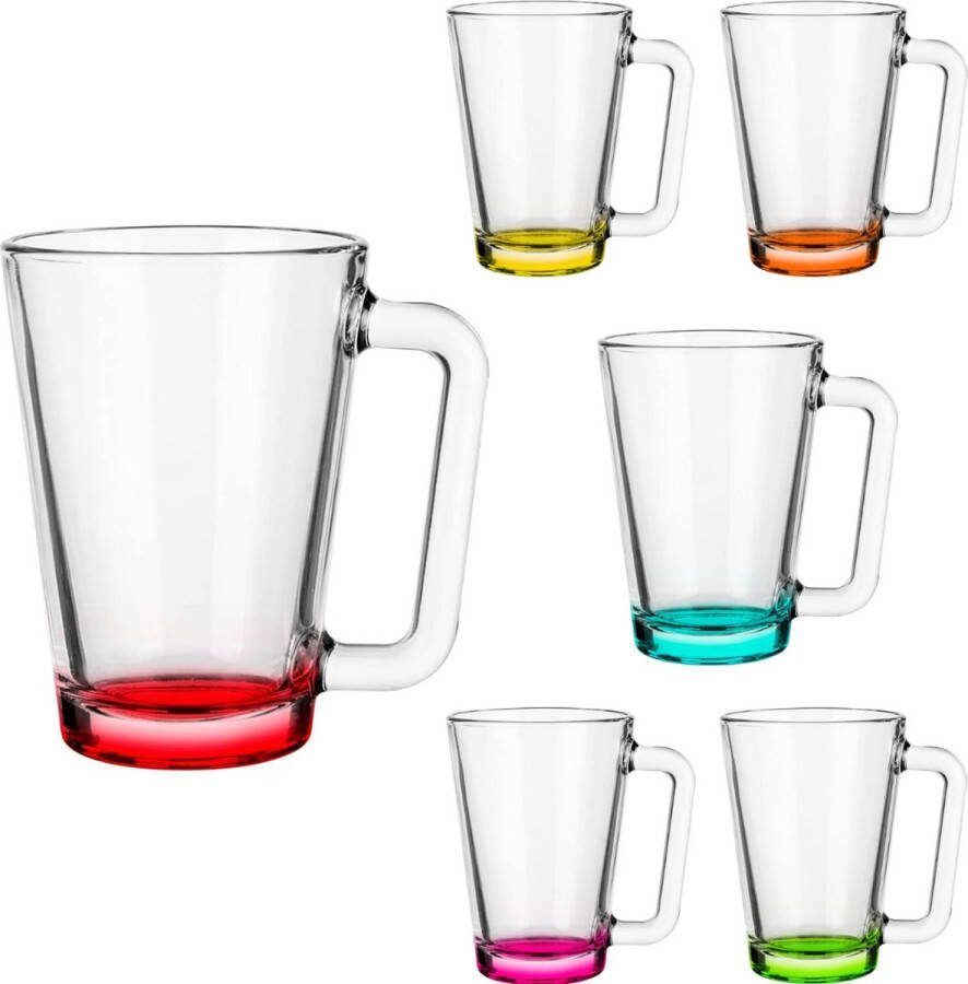 Set van 6 stuks Glazen mokken glazen met handvat gekleurd handvat theeglas 250ml mok glazen mok met oor klassieke en universele stijl