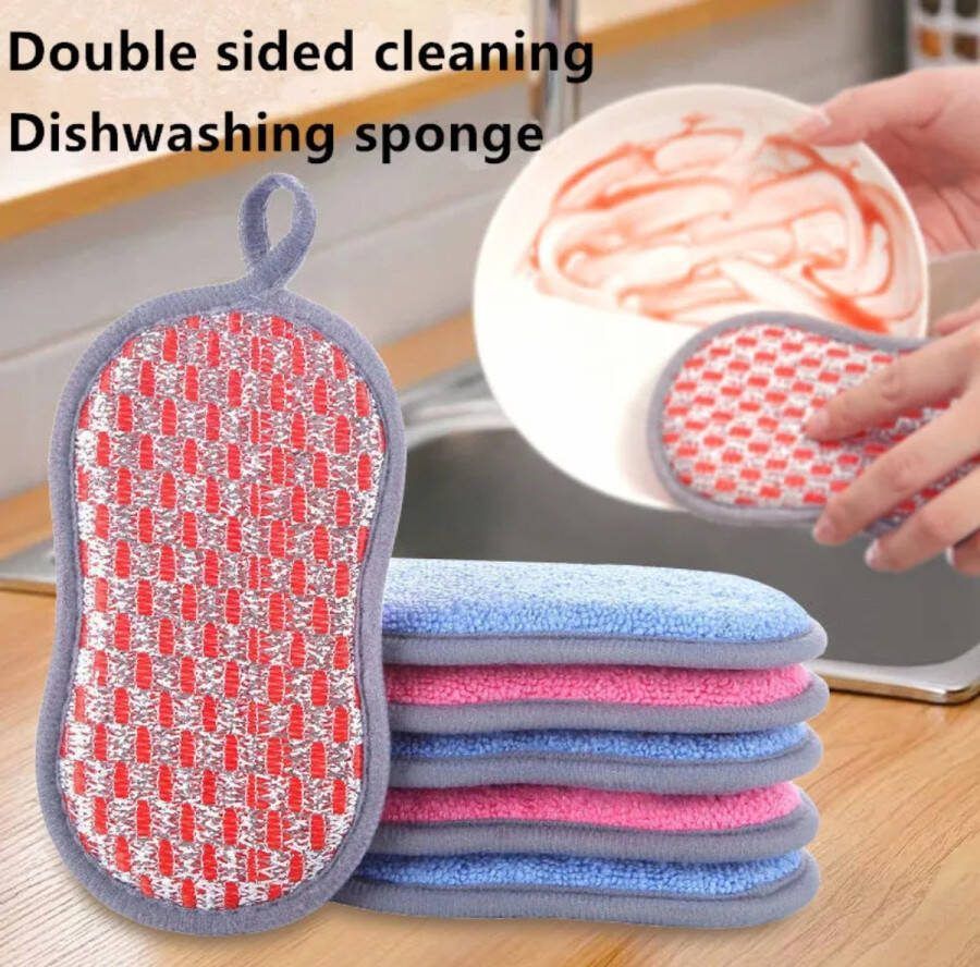 Set van 6 stuks Keukenreiniging schuur spons Dubbelzijdige Spons Schuurspons keuken reiniging tool schuursponsjes afwasspons