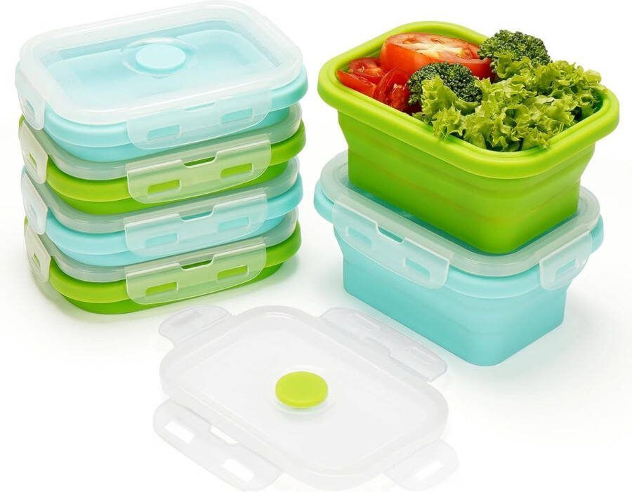 Set van 6 vershouddozen met deksel van siliconen 350 ml opvouwbare tupperdoos stapelbaar herbruikbaar BPA-vrij en luchtdicht geschikt voor magnetron vaatwasser en vriezer