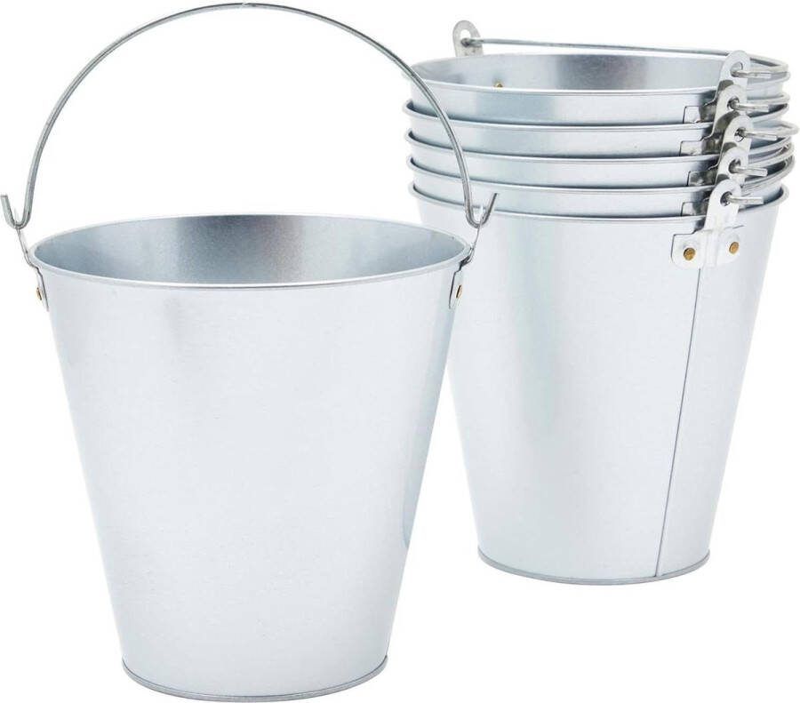 Set van 6 verzinkte metalen emmers ijs bier bloemen 3 liter