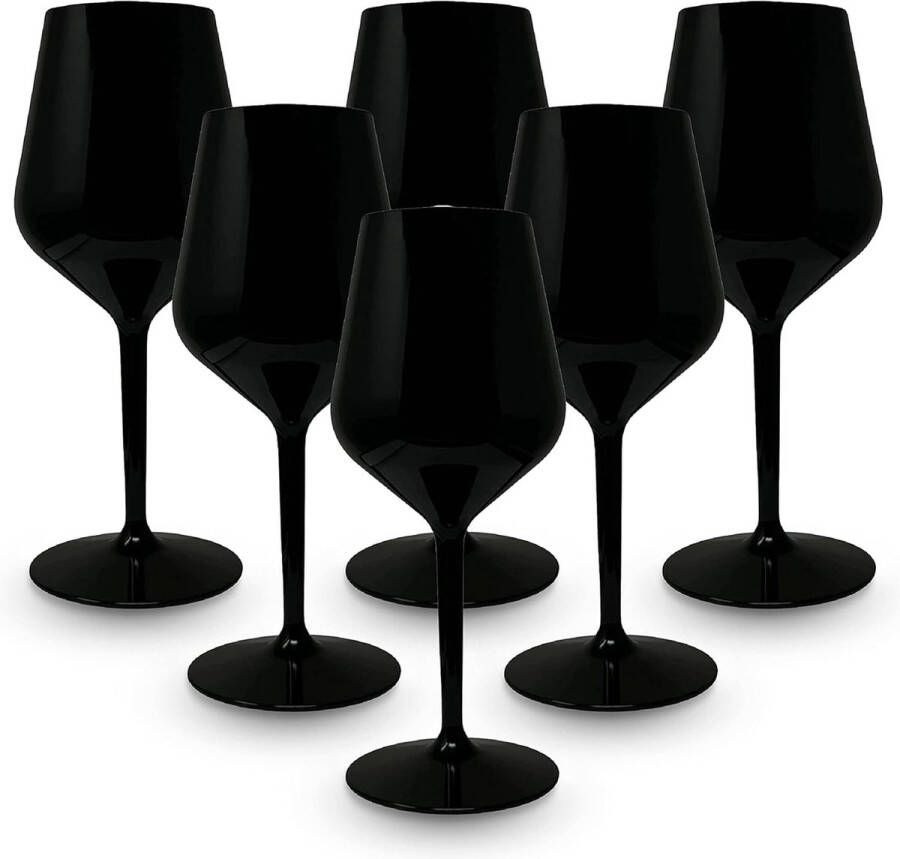 Set van 6 wijnglazen 33 Cl polycarbonaat (hard plastic) 100% Italiaans design onbreekbare glazen herbruikbare en vaatwasserbestendige wijnglazen zwart