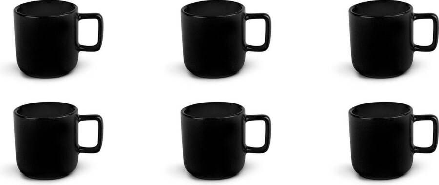 Set van 6 zwarte keramieken koffiekopjes Scandinavisch design inhoud 80 ml koffiekopjes set van 6
