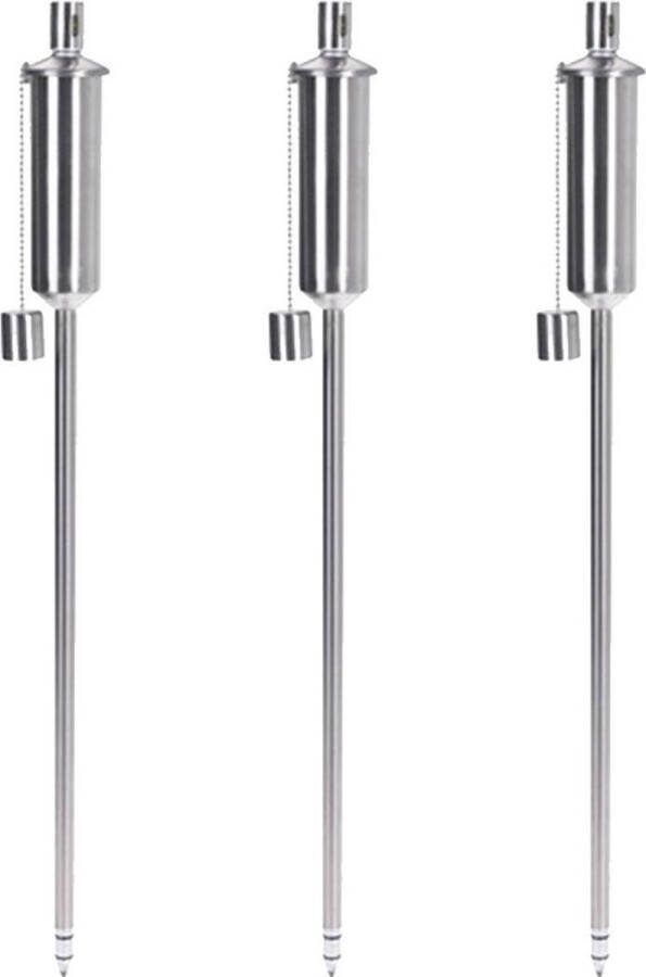Set van 7x stuks fakkels van RVS 115 cm Zilveren tuinfakkels voor super sfeer Op lampenolie
