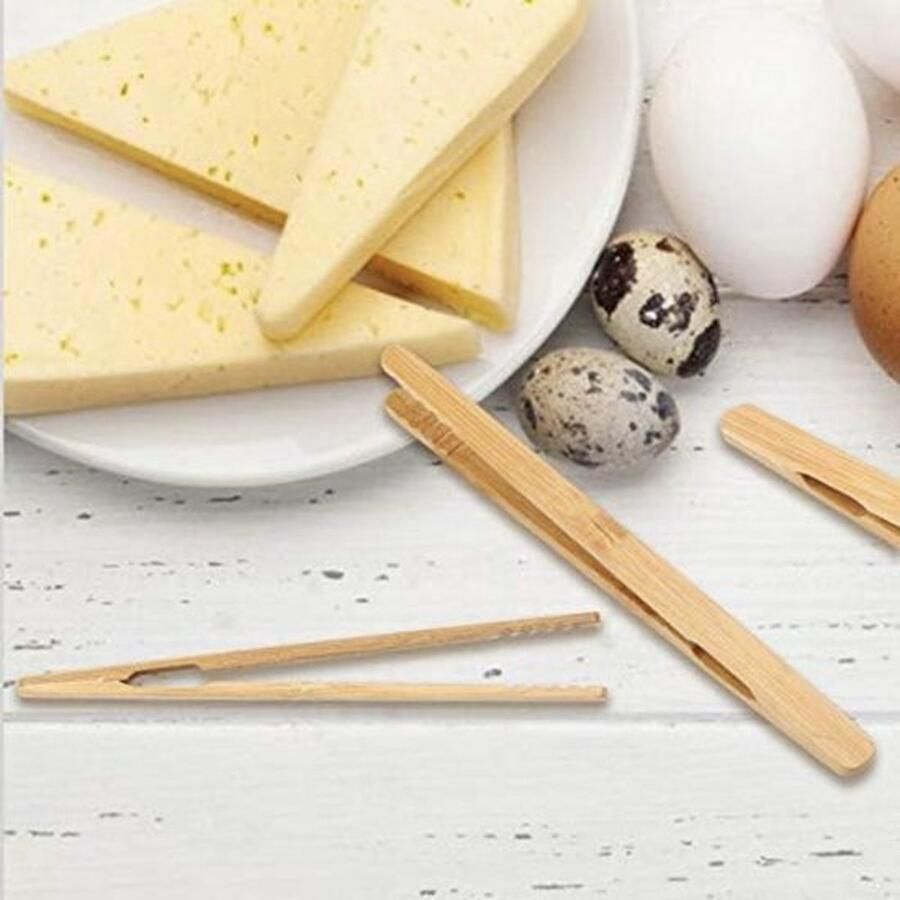 Set van 8 bamboe tangen voor toast 18 cm Grilltang van hout voor keuken BBQ bakken HC