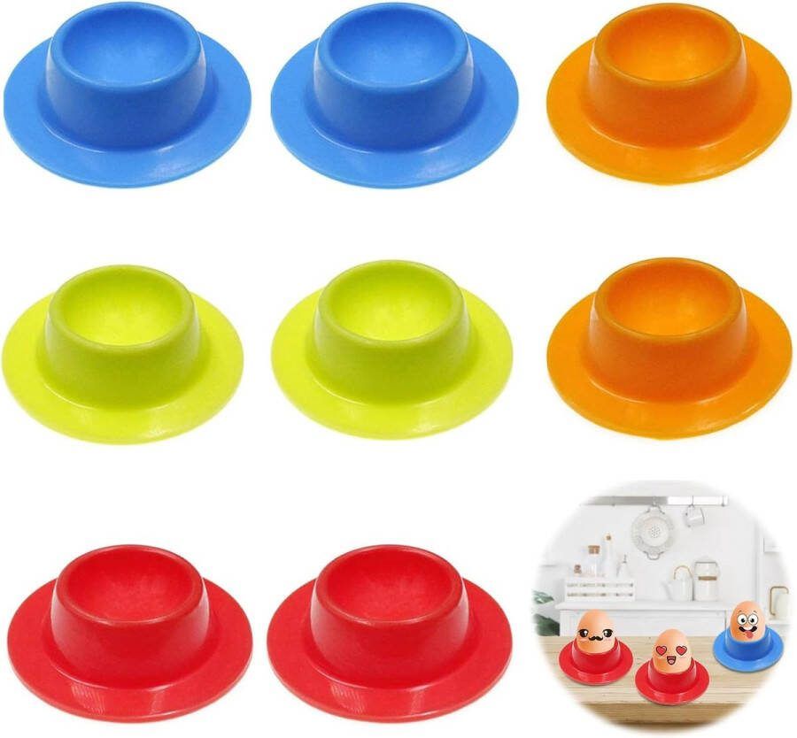 Set van 8 eierdoppen siliconen eierdoppenset 8 5 x 2 5 cm eierdoppen voor gezinskeuken bakkerij volwassenen kinderen buitenkamperen (rood oranje blauw groen)
