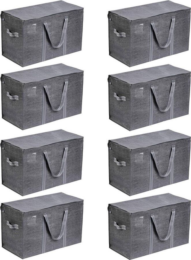 Set van 8 extra grote reistassen met ritsen slijtvast alternatief voor verhuisdozen kledingopslag VENO etiketcompartimenten waterbestendig duurzaam grijs set van 8 sheet organizer