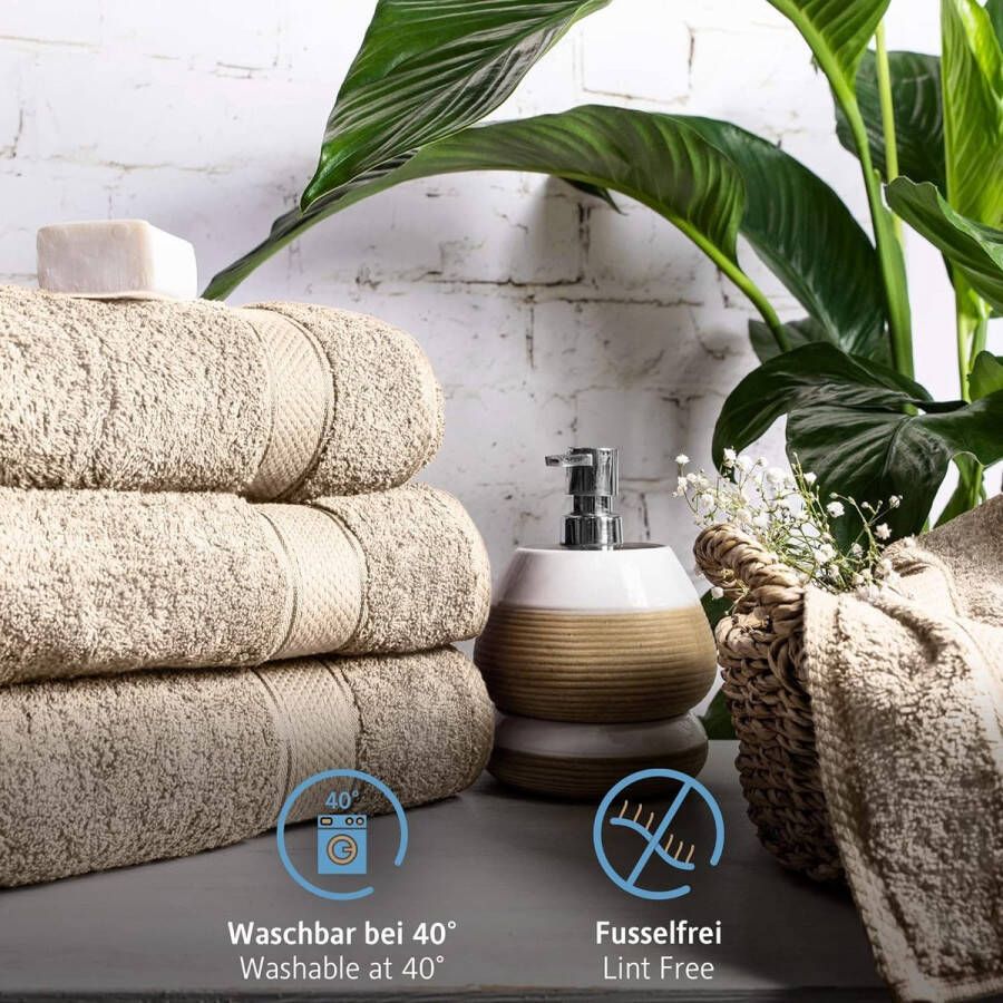 Set van 8 handdoeken van 100% katoen 4 badhanddoeken 70x140 en 4 handdoeken 50x100 cm badstof zacht handdoek groot zand beige