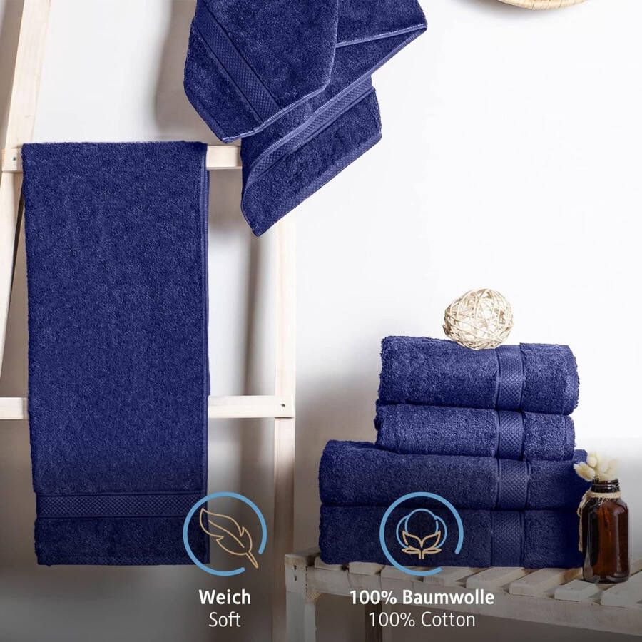 Set van 8 handdoeken van 100% katoen 4 badhanddoeken 70x140 en 4 handdoeken 50x100 cm badstof zacht handdoek groot marineblauw