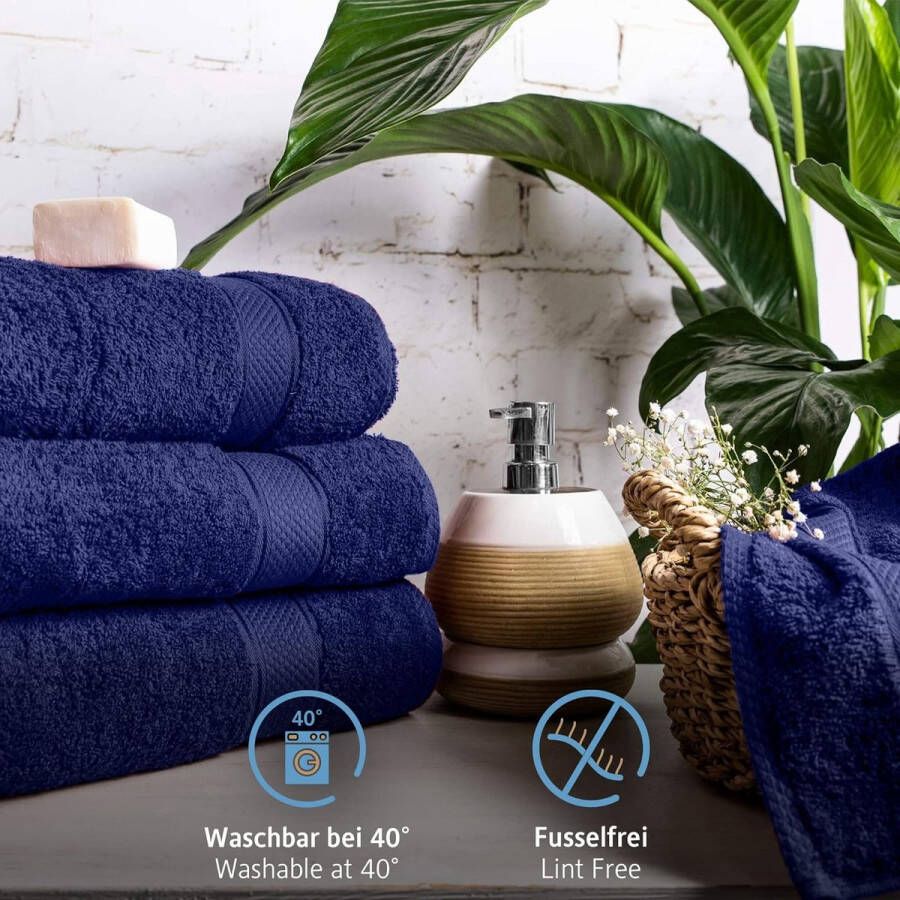 Set van 8 handdoeken van 100% katoen 4 badhanddoeken 70x140 en 4 handdoeken 50x100 cm badstof zacht handdoek groot marineblauw