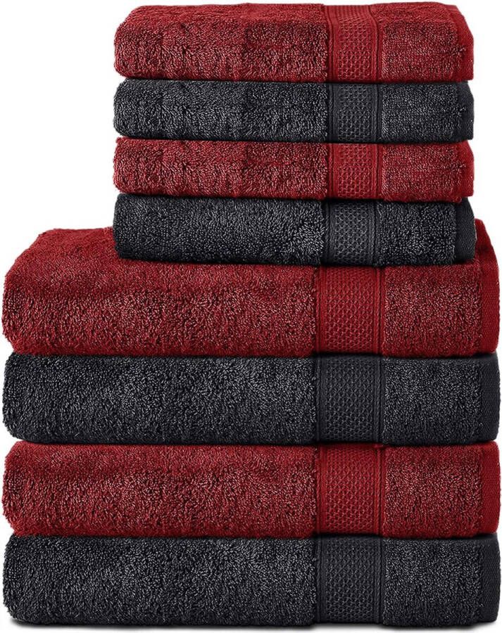 Set van 8 handdoeken van 100% katoen 4 badhanddoeken 70x140 en 4 handdoeken van 50x100 cm badstof zacht handdoek groot zwart aurarot