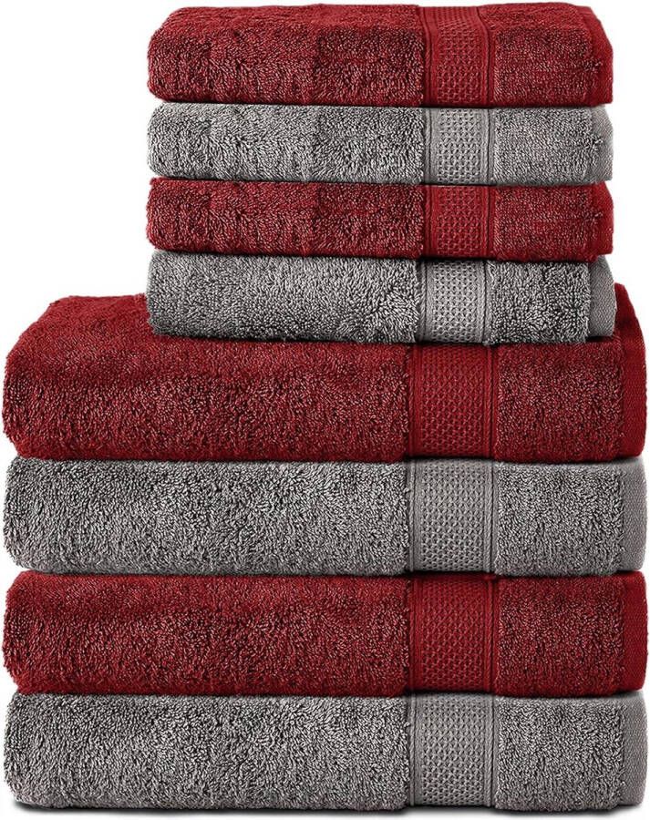 Set van 8 handdoeken van 100% katoen 4 badhanddoeken 70x140 en 4 handdoeken van 50x100 cm badstof zacht groot antraciet grijs aurora