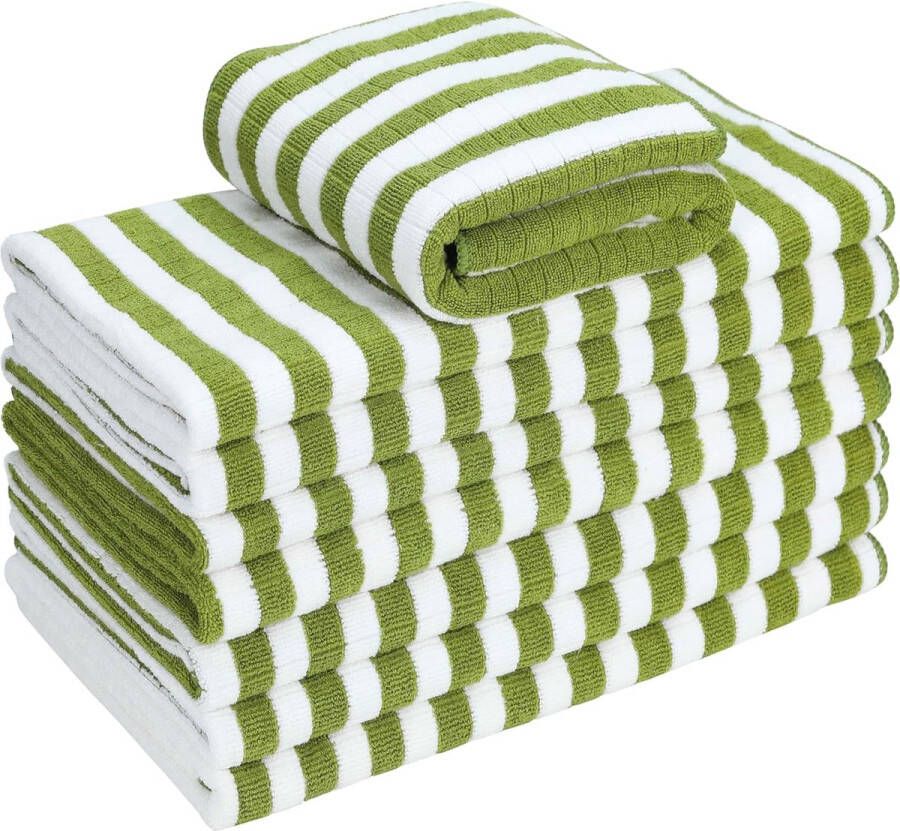 Set van 8 microvezel theedoeken super absorberend zacht en dik keukendoeken (400 g m² 117 g stuk) controleer ontworpen met hangende strikken 65 x 45 cm (grasgroen)