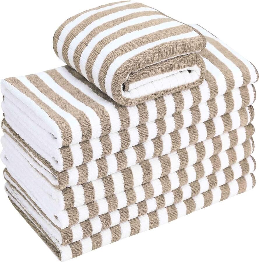 Set van 8 microvezel theedoeken superabsorberend zacht en dik keukendoeken (400 g m² 117 g stuk) geruit ontworpen met hangende strikken 65 x 45 cm (kaki)