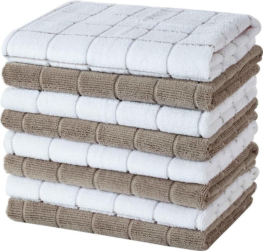 Set van 8 microvezel theedoeken superabsorberende zachte en pluisvrije keukendoeken 45 x 65 cm kaki