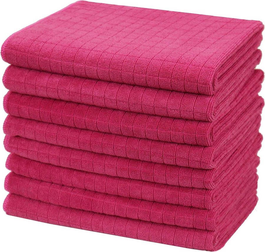 Set van 8 microvezel theedoeken zachte super absorberende en pluisvrije keukendoeken 45 x 65 cm (roze)