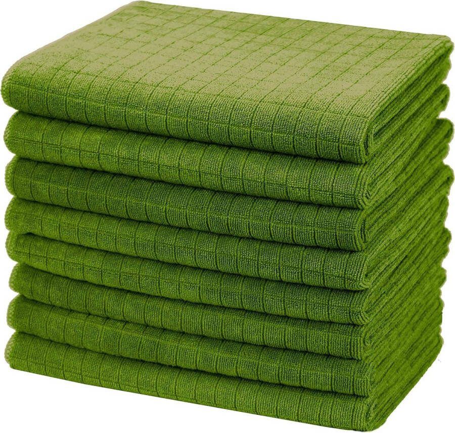 Set van 8 microvezel theedoeken zachte super absorberende en pluisvrije keukendoeken 45 x 65 cm (grasgroen)