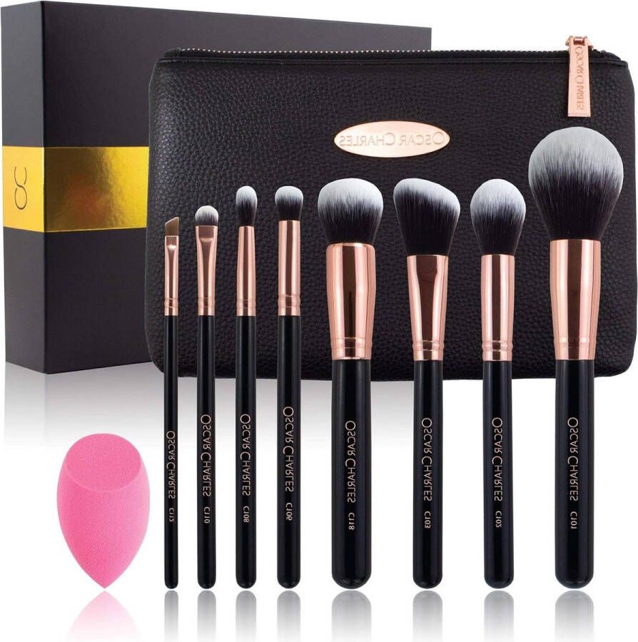 Set van 8 professionele make-upkwasten met beauty blender en make-uphandtasje in mooie geschenkdoos