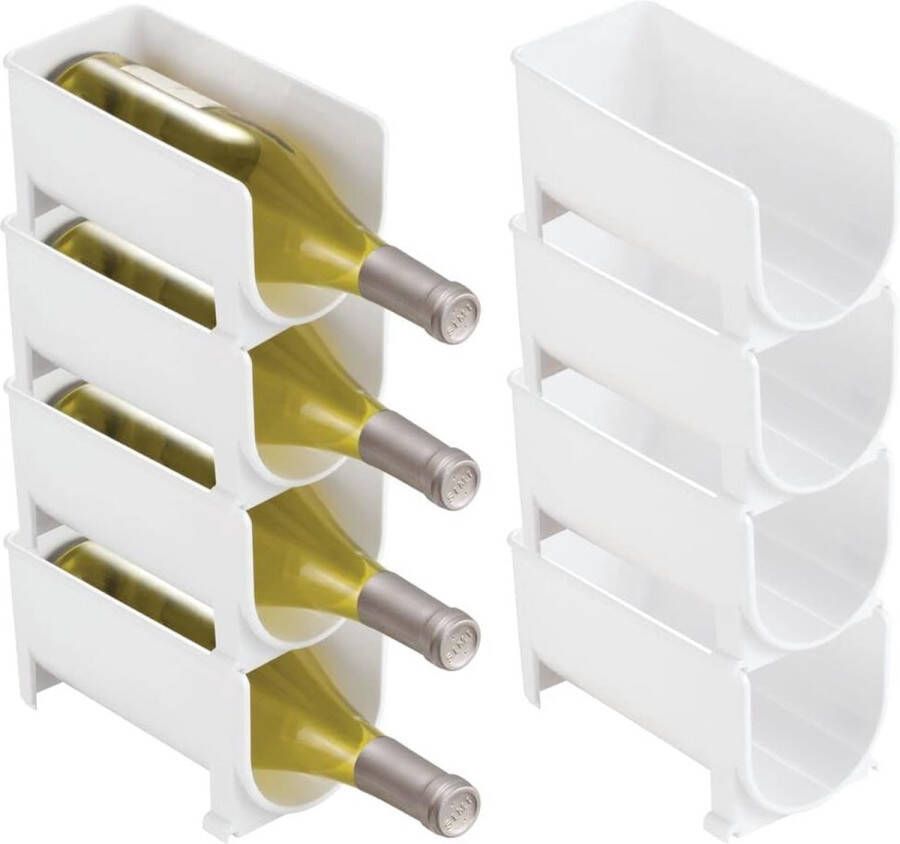 Set van 8 wijnhouders voor de keuken vrijstaand flessenrek van kunststof stapelbaar wijnrek met 8 vakken wit