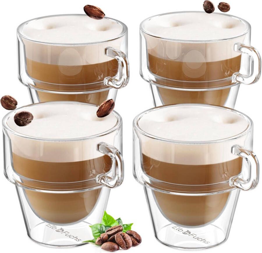 Set van dubbelwandige Latte Macchiato glazen [4 x 350 ml] Stapelbare thermische glazen Dubbelwandig Ideaal als Cappuccino kopjes Koffieglazen Theeglazen
