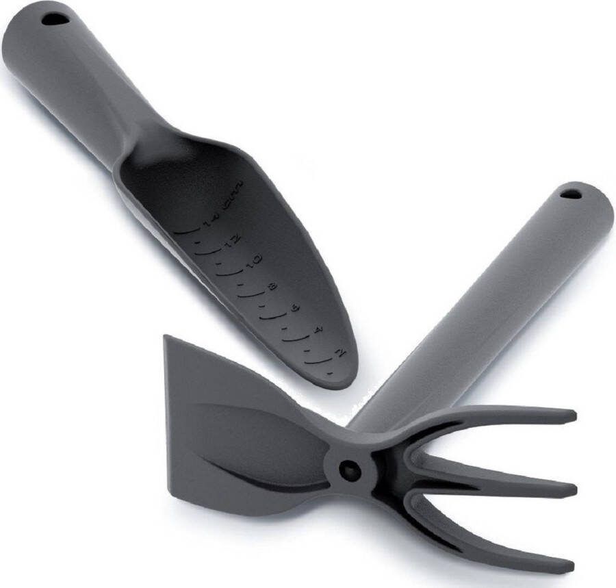 Merkloos Set Van Een Zwarte Kunststof Hark schoffel En Tuinschep 29 Cm Harken