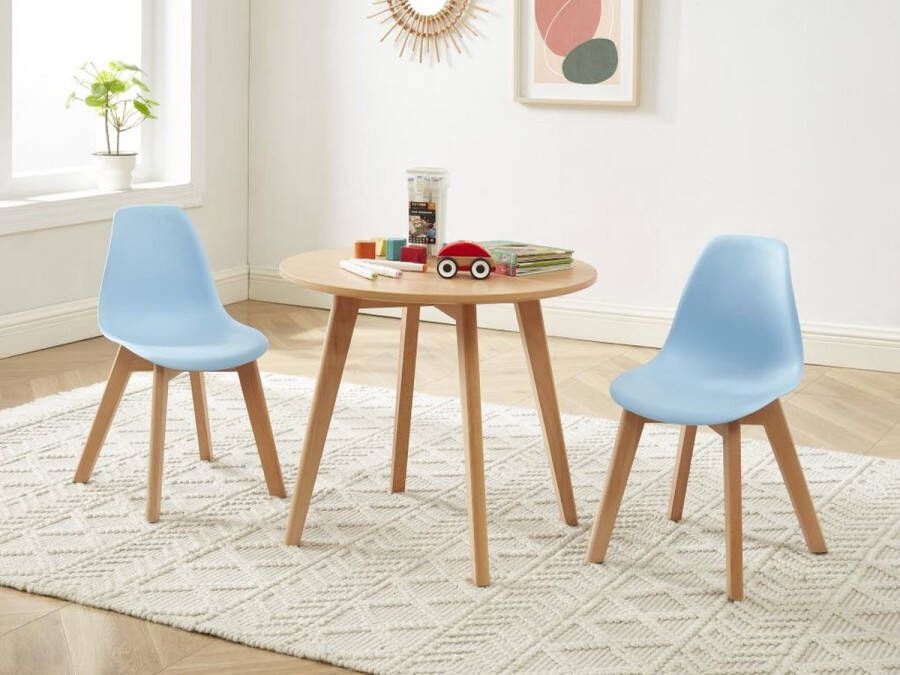 Set van kindertafel LOULOUNE + 2 stoelen LILINOU Naturel en blauw L 60 cm x H 51 cm x D 60 cm