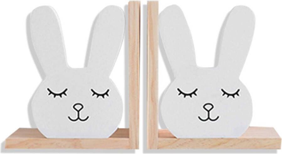 Set van twee houten konijnen boekensteunen antislip boekensteunen voor boekenrekken decoratie voor de kinderkamer