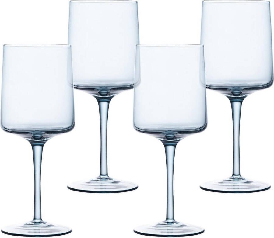 Set van vier wijnglazen Blauw getinte wijnglazen met hoge voet Elegante wijnglazenset Voor het serveren van wijn cocktails of desserts