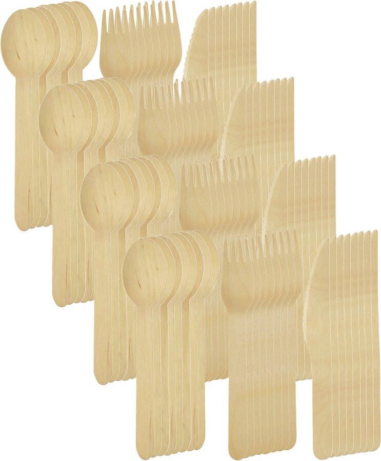 PRODUKT Set van wegwerp houten bestek lepel vork mes EKO 96 stuks