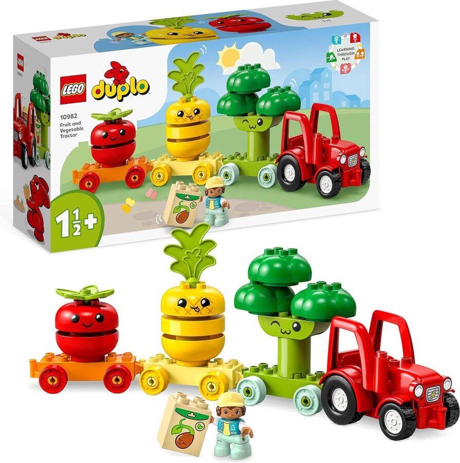 Set voor Kinderen vanaf 1 5 Jaar Educatief Speelgoed om te Stapelen en Sorteren op Kleur met een Tractor plus Groenten en Fruit Elementen