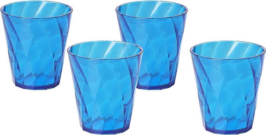 Set waterglazen Set van 4 gekleurde plastic glazen in transparant acryl (Bpa-vrij) 35cl inhoud Made in Italy Diamond-effect afwerking Diamond line Turkoois