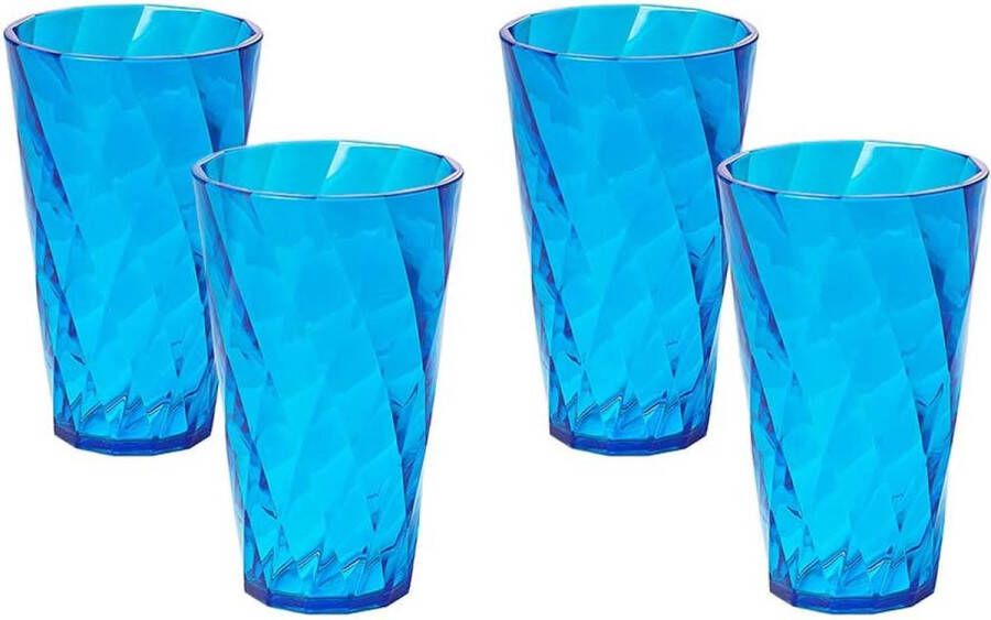 Set waterglazen Set van 4 gekleurde plastic glazen van transparant acryl (Bpa-vrij) Inhoud 50 cl Made in Italy Diamond-effectafwerking Diamond-lijn Turkoois