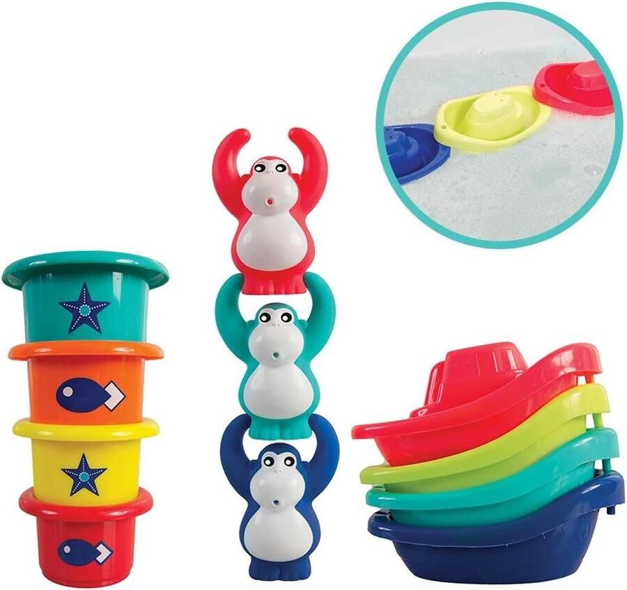 Set waterspelen 3 spuitbussen + 4 kleurrijke boten + 4 glazen met gat badspeelgoed voor baby's behendigheid ontwikkeling 10 maanden +
