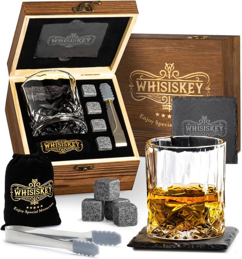 Set whiskyglazuren set van 4 whiskypullen 1 whiskyglas en 1 onderzetter mannencadeau whiskyglazuren brouwbare ijsblokjes cadeaus voor mannen