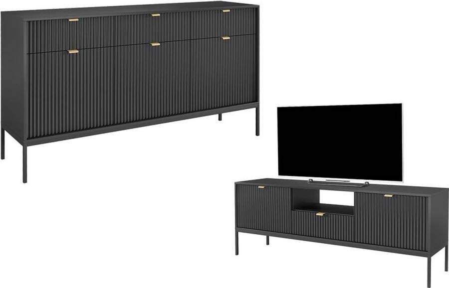 Set zwarte buffetkast en tv-meubel Eigentijdse woonkamer LIOUBA L 154 cm x H 83 cm x D 39 cm